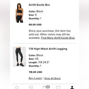Alo Yoga Black Airlift Excite Bra and Legging Set